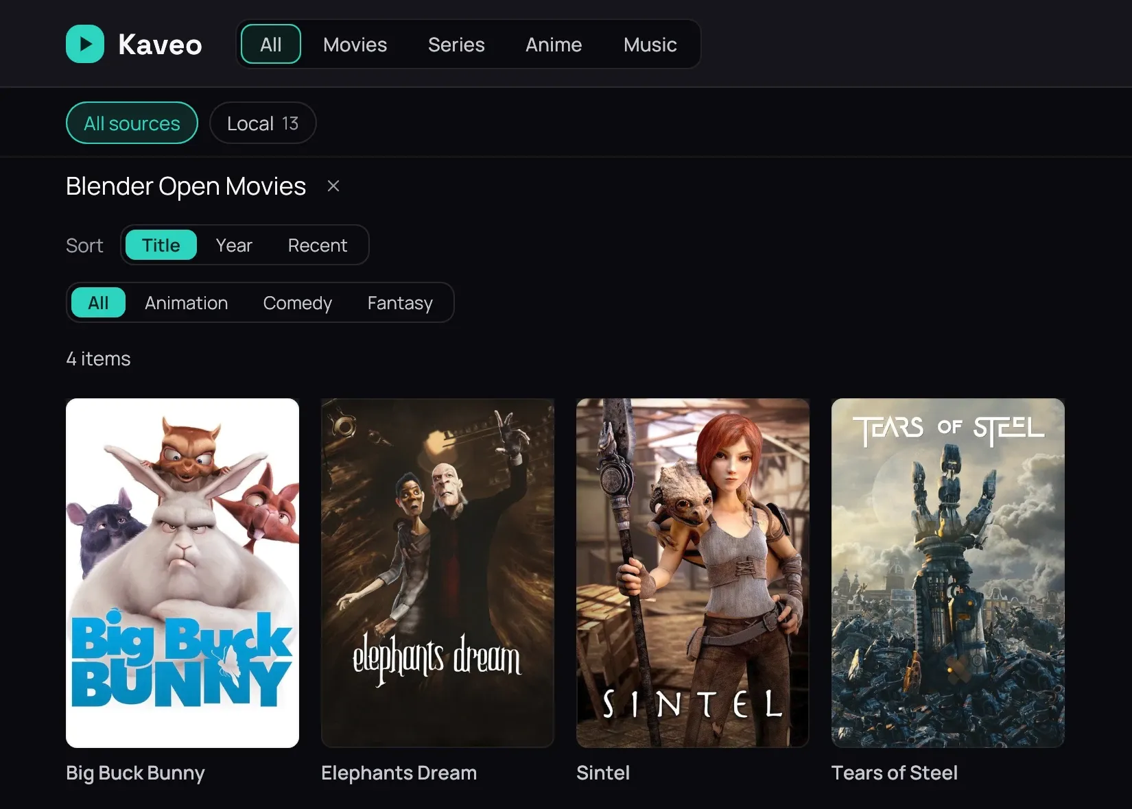 The flat grid narrowed to the Blender Open Movies saga
